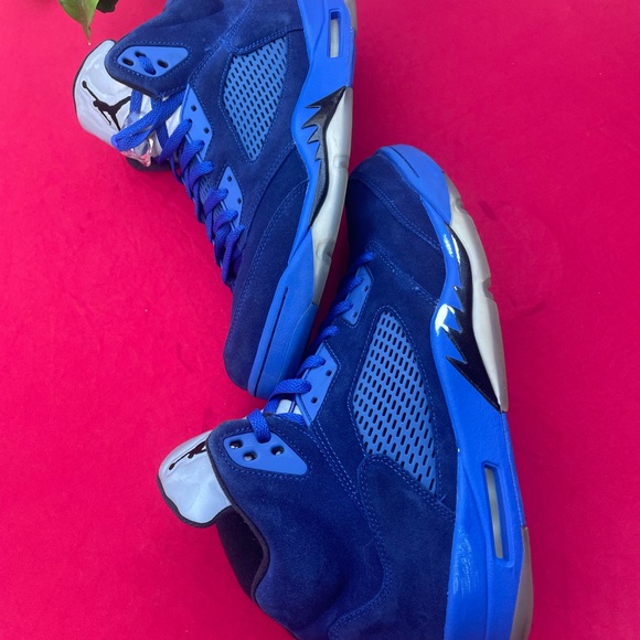 Nike Air Jordan 5 Retro Blue Suede 2017 Size 13   136027-401 Blue Black Silver - Picture 6 of 10